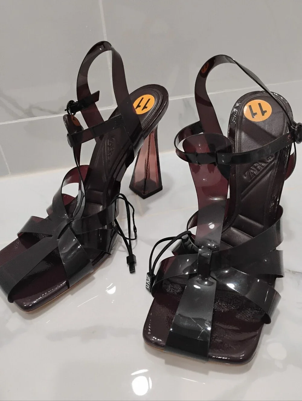 Zara Dark Burgundy Transparent Strappy Heel Sandal
